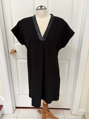 Lumiere Black  Dress with Faux Leather Trim